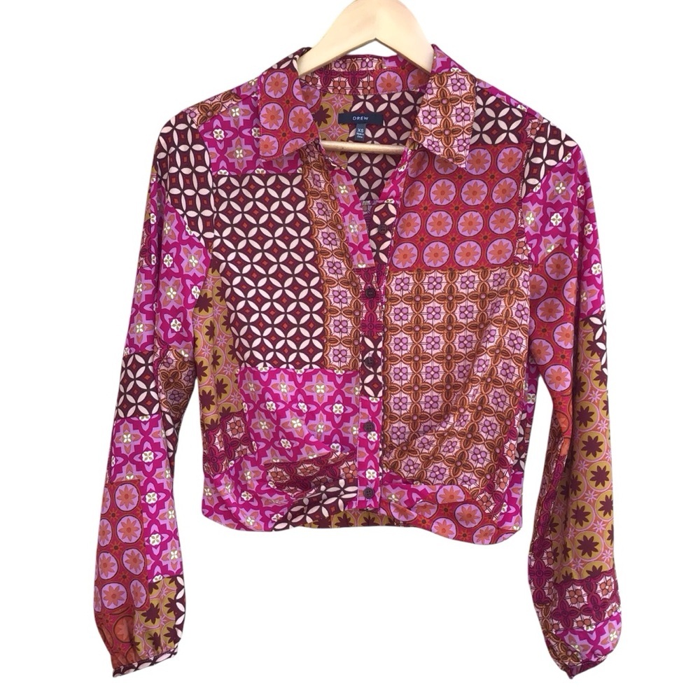 Drew Patchwork Patterned Pink And Brown Long Slee… - image 1